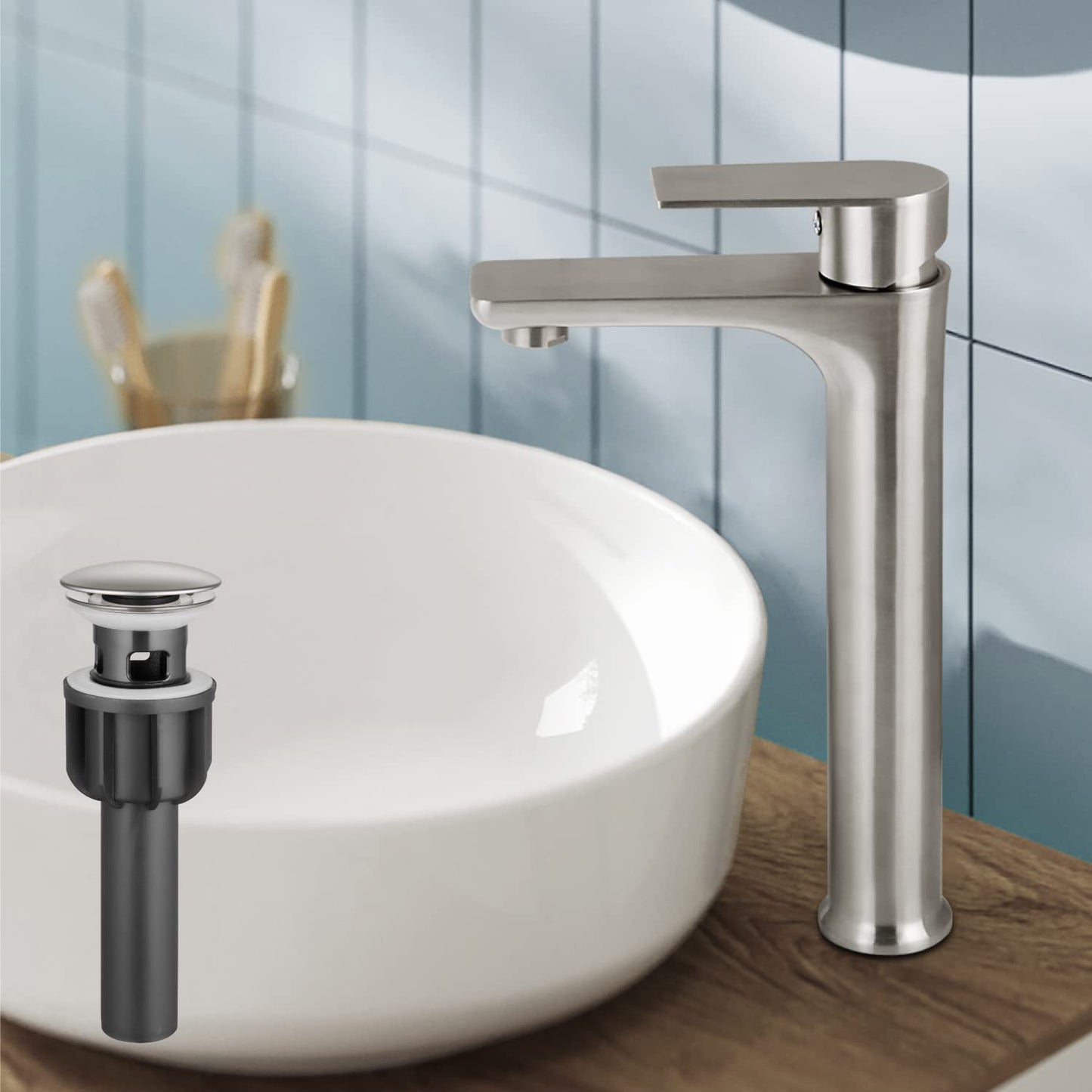
                  
                    Cinwiny Bathroom Vessel Sink Faucet Tall Spout 1 Handle Single Hole Bathroom Faucets SUS304 Sink Faucet with Pop Up Drain Stopper
                  
                