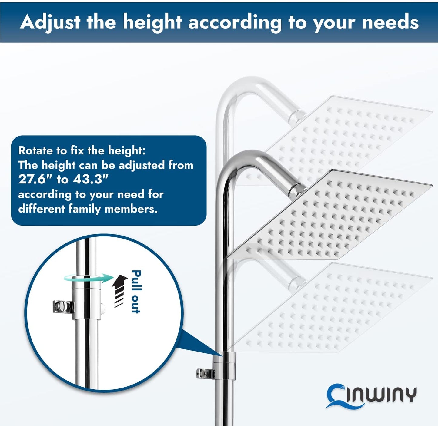 
                  
                    Cinwiny Wall Mount Outdoor Shower Kit Rainfall Shower Head with Hand Held Spray Double Cross Handles with Adjustable Slide Bar Exposed 2 Function Shower Faucet Fixture
                  
                