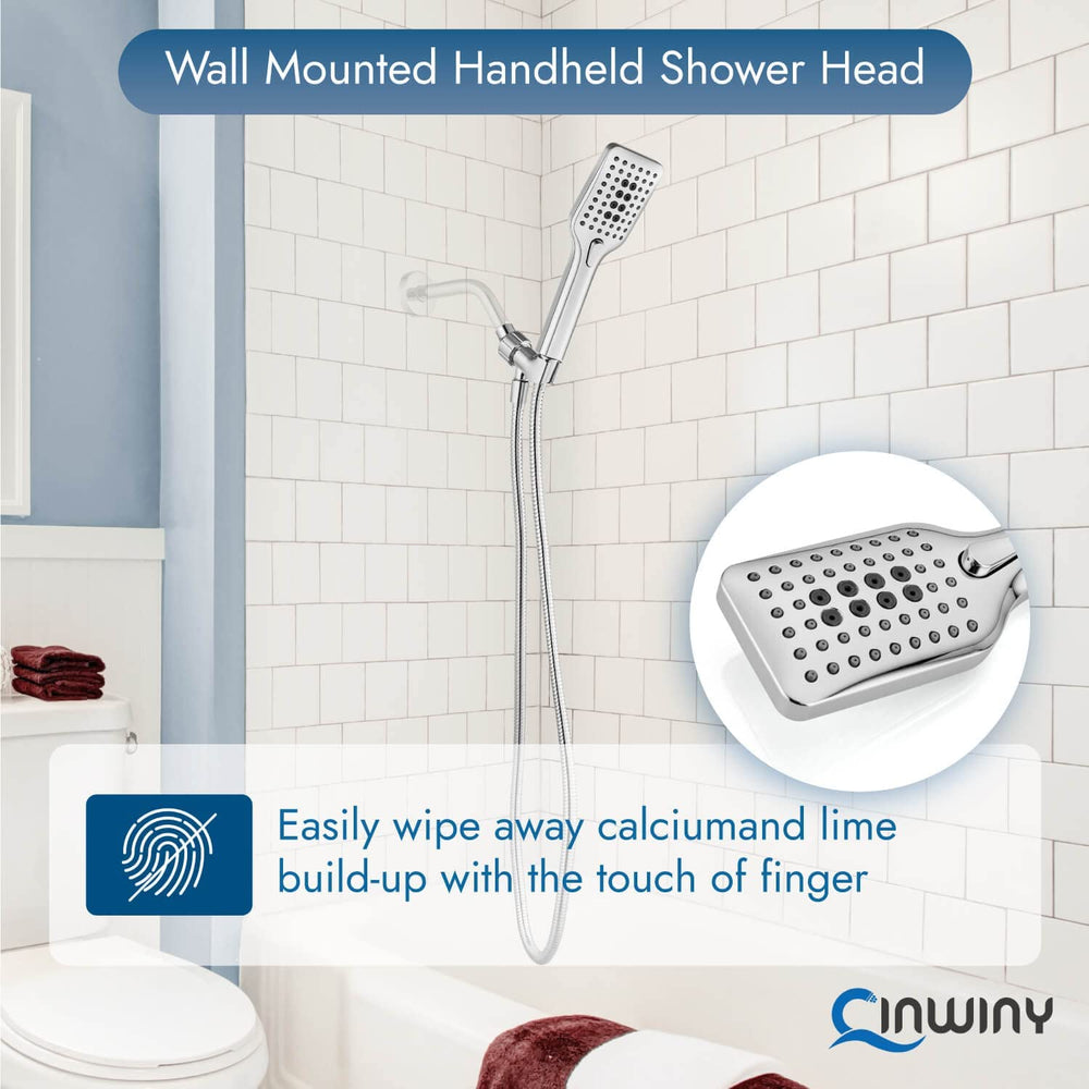 
                  
                    Cinwiny Shower Head with Handheld Wall Mounted High Flow Square Hand Held Sprayer ABS 3 Spray Modes with Adjustable Shower Bracket Holder & 59” SUS304 Hose Combo
                  
                