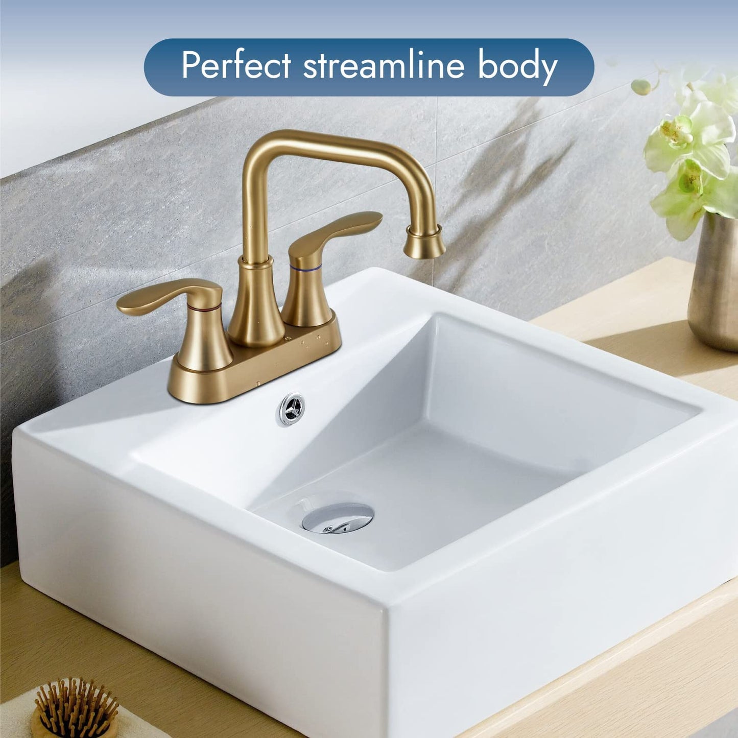 
                  
                    Cinwiny Brushed Gold Centerset 4 Inch Bathroom Sink Faucet NSF&cUPC Standard Double Handle Swivel Spout Lavatory Deck Mount Mixer Tap Two Hole with Pop-up Drain Water Supply Hoses
                  
                