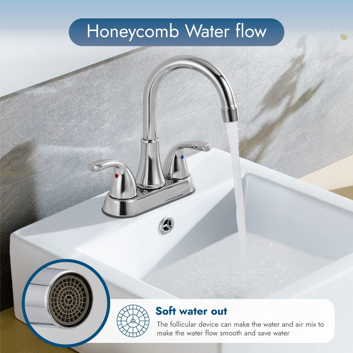 
                  
                    Cinwiny 4 Inch Centerset Lavatory Sink Faucet Bathroom Mixer Tap 2 Hole Double Handle 360° Swivel Spout Deck Mount Vanity Basin Sink Faucet
                  
                