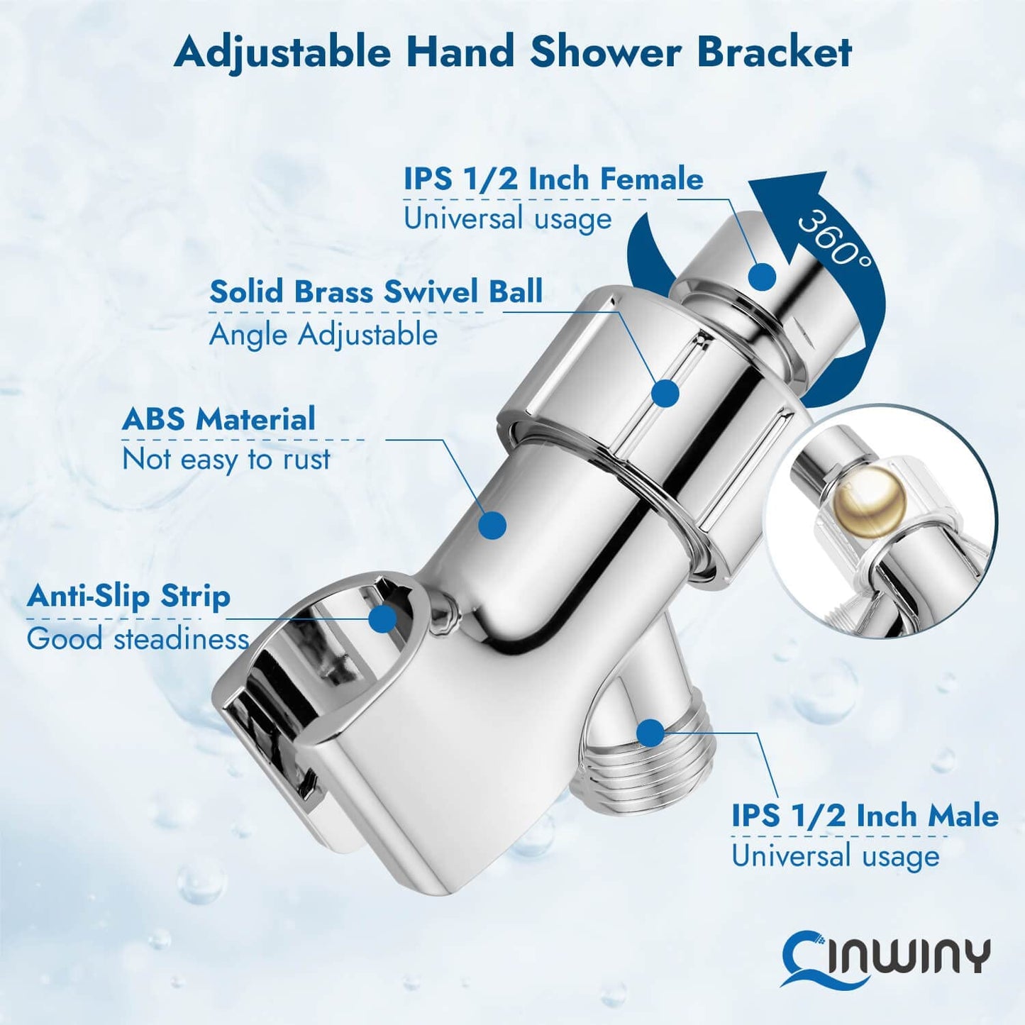 
                  
                    Cinwiny Hand Held Showerhead High Flow Wall Mounted Round Handheld Shower Sprayer ABS Single Function with Adjustable Shower Holder and 59” Stainless Steel Hose
                  
                