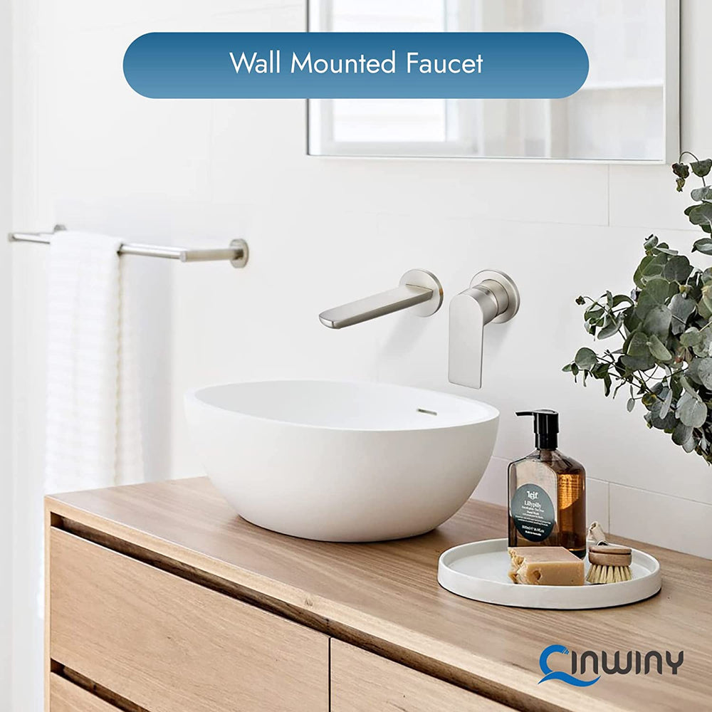 
                  
                    Cinwiny Wall Mount Bathroom Sink Faucet One Lever Handle SUS304 Lavatory Vanity Vessel Basin Mixer Tap with Solid Brass Rough-in Valve
                  
                