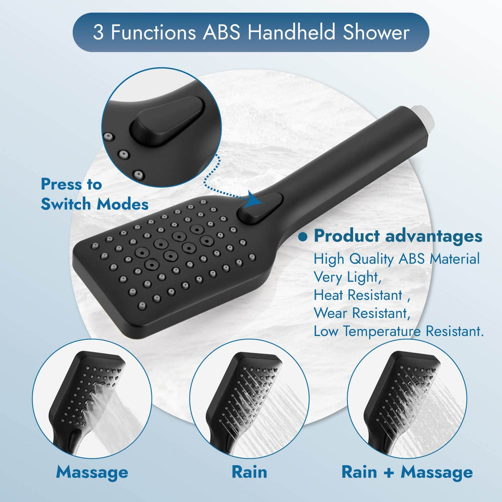 
                  
                    Cinwiny Shower Head with Handheld Wall Mounted High Flow Square Hand Held Sprayer ABS 3 Spray Modes with Adjustable Shower Bracket Holder & 59” SUS304 Hose Combo
                  
                