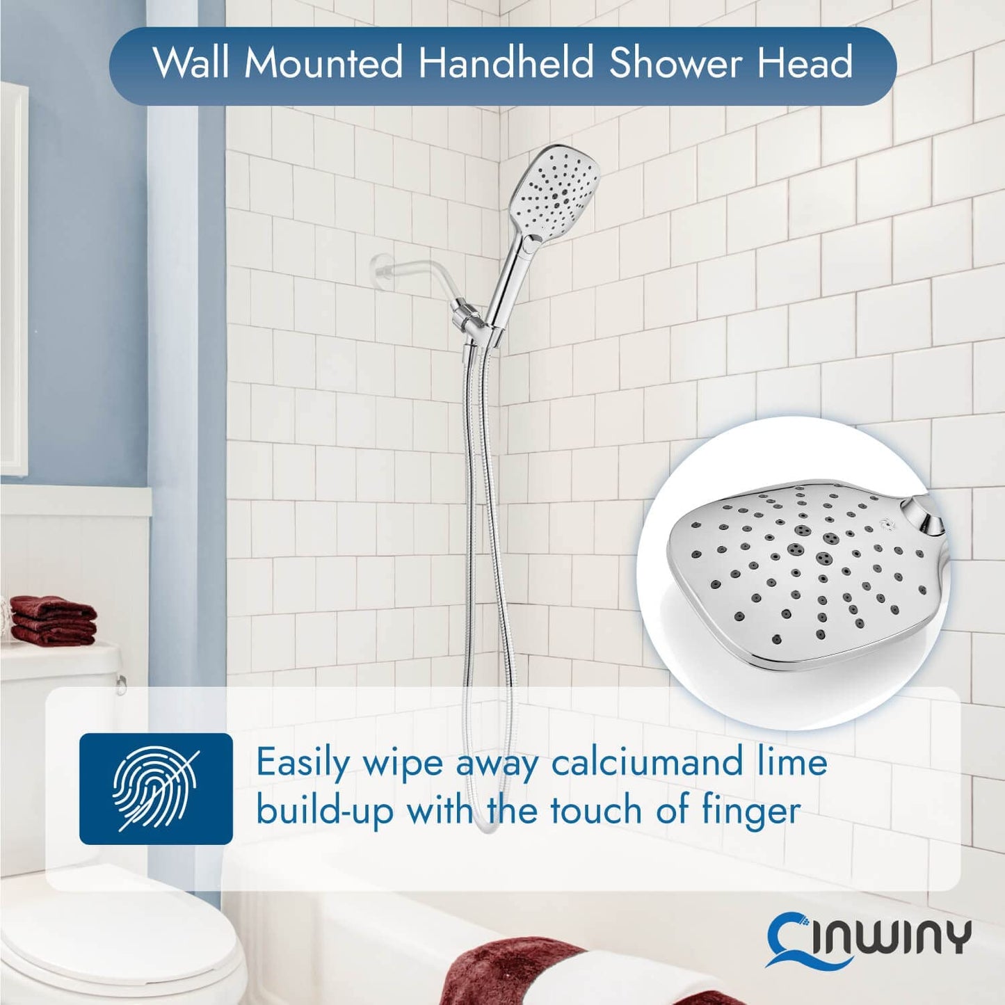 
                  
                    Cinwiny ABS Hand Held Shower Head, 3 Spray Functions Handheld Sprayer,High Pressure Wall Mounted with Adjustable Shower Bracket and 59” SUS304 Hose
                  
                