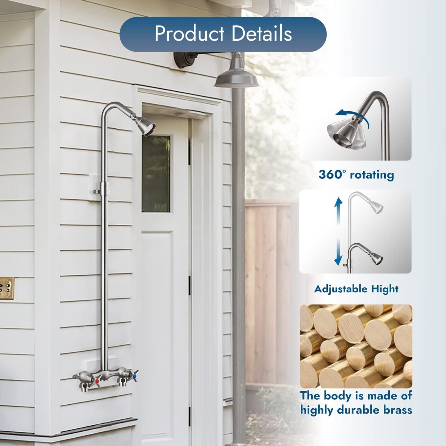 
                  
                    Cinwiny Outdoor Shower Fixtures Wall Mount Telescopic Pipe Double Cross Handle Brass Mixer Valve Adjustable Shower Head Exposed Shower Kit Water Inlet Down
                  
                