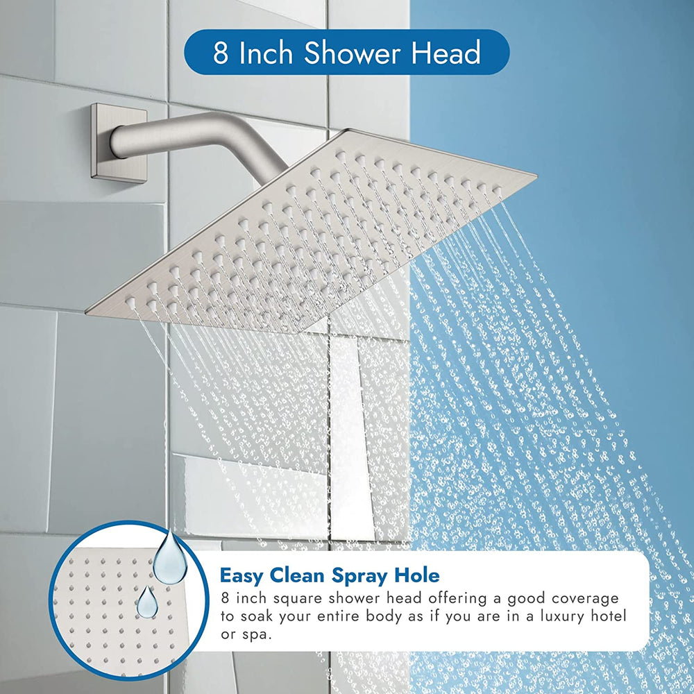 
                  
                    Cinwiny Shower Faucet Set with 8 Inch Square Single Function Rainfall Showerhead Shower Single Function Shower Trim Kit with Male Thread Rough-in Valve One Handle Shower System
                  
                