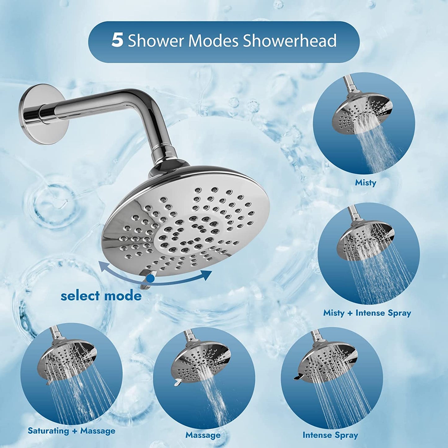 
                  
                    Cinwiny Wall Mount Bathroom Shower Trim Kit with Pressure Balance Rough-in Valve 5-setting 6 Inch Shower Head Single Function One Handle Shower Faucet System Set Bath Fixtures
                  
                