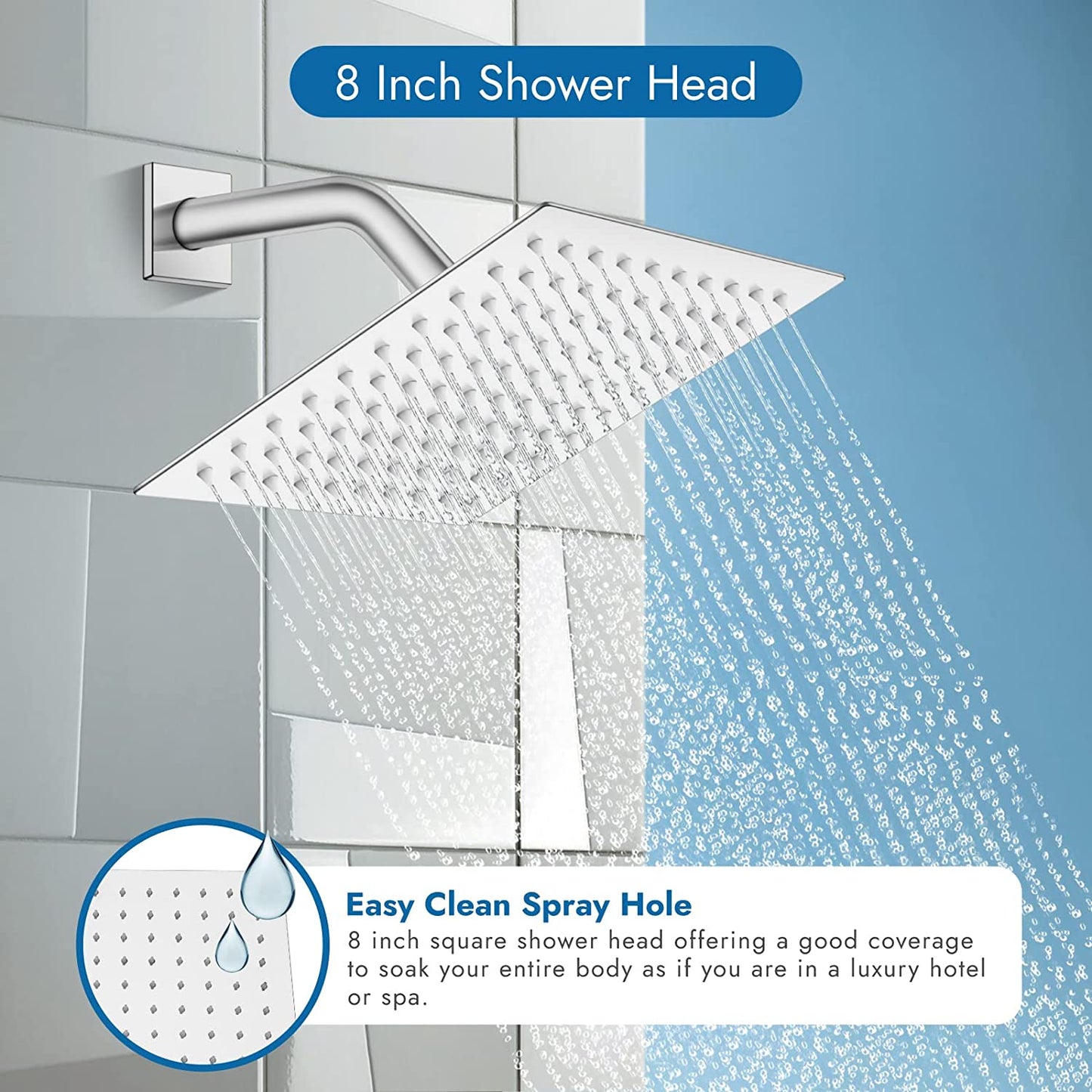 
                  
                    Cinwiny Wall Mounted Rain Shower System with 8 Inch Square Showerhead Bathroom Shower Faucet Set Single Function Single Handle With Rough-in Valve Bathroom Rainfall Shower Trim Kit
                  
                