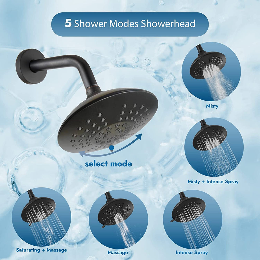 
                  
                    Cinwiny Shower System with Tub Spout Wall Mounted 5 Modes 6”Shower Head with Bathtub Filler Trim Kit with Pressure Balance Rough-in Valve 1 Handle 2 Function Bathroom Shower Faucet Set
                  
                