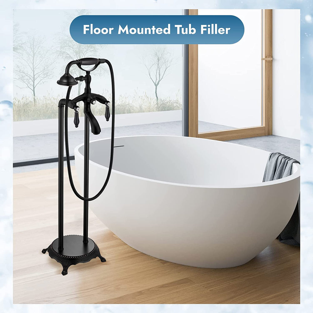 
                  
                    Cinwiny Bathroom Freestanding Bathtub Faucet Floor Mount Tub Filler with Hand Held Sprayer Telephone Shape 2 Level Handle with Hot and Cold Water High Flow Mixing Tap
                  
                