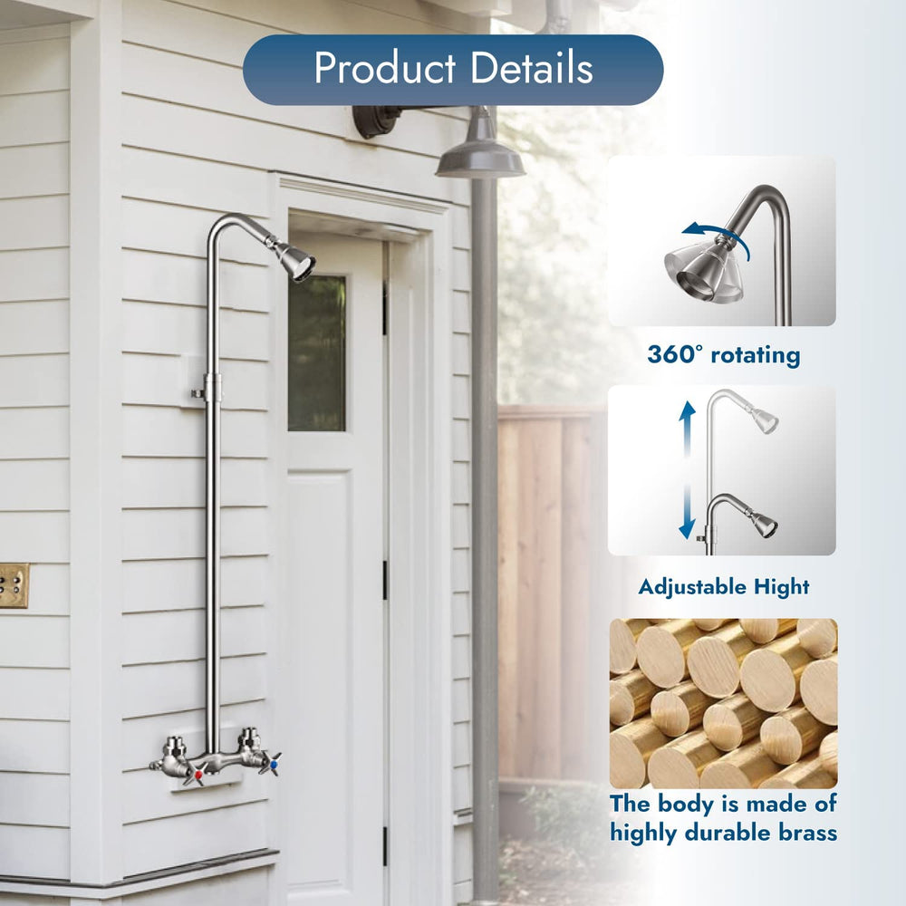 
                  
                    Cinwiny Outdoor Shower Fixtures Wall Mounted Exposed Shower Kit Adjustable slider Dual Cross Handles Brass Faucet Mixer Valve Adjustable Utility Shower Head Shower System
                  
                