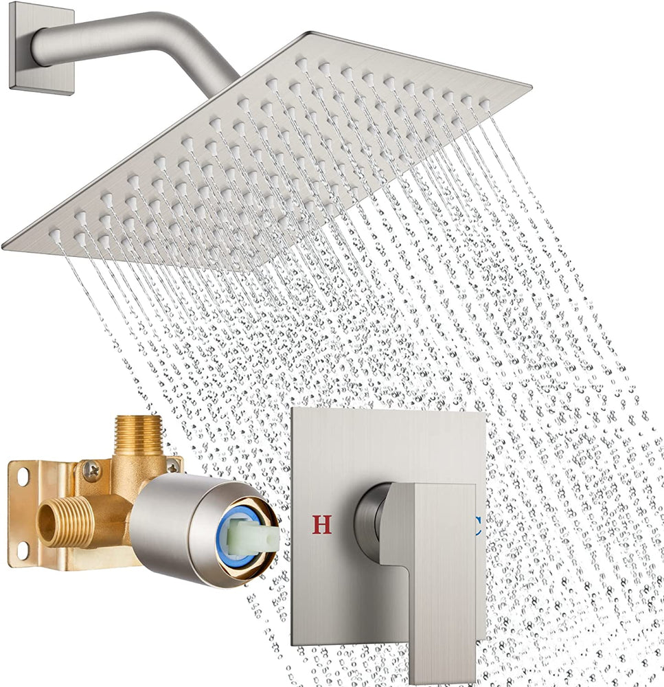 
                  
                    Cinwiny Shower Faucet Set with 8 Inch Square Single Function Rainfall Showerhead Shower Single Function Shower Trim Kit with Male Thread Rough-in Valve One Handle Shower System
                  
                