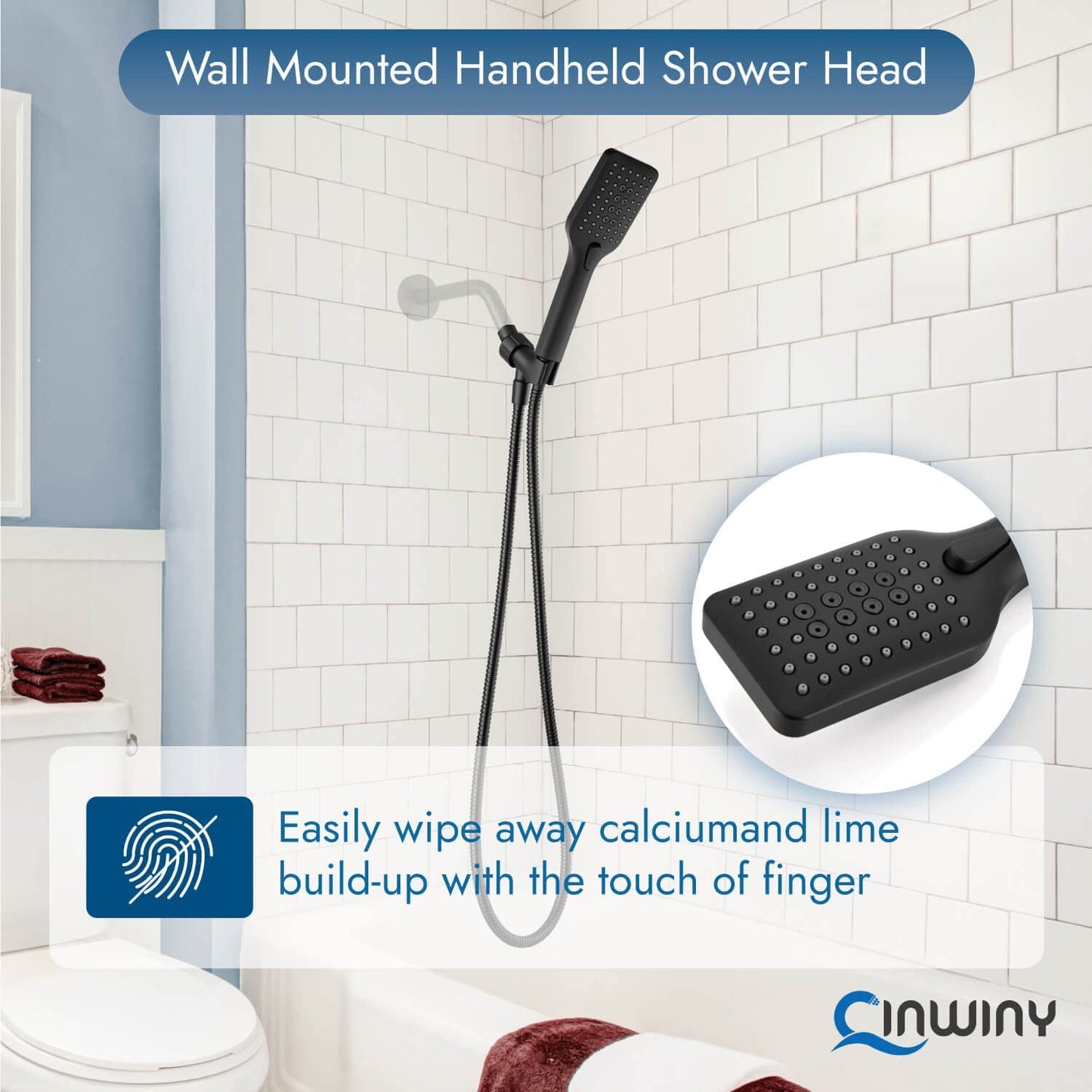 
                  
                    Cinwiny Shower Head with Handheld Wall Mounted High Flow Square Hand Held Sprayer ABS 3 Spray Modes with Adjustable Shower Bracket Holder & 59” SUS304 Hose Combo
                  
                