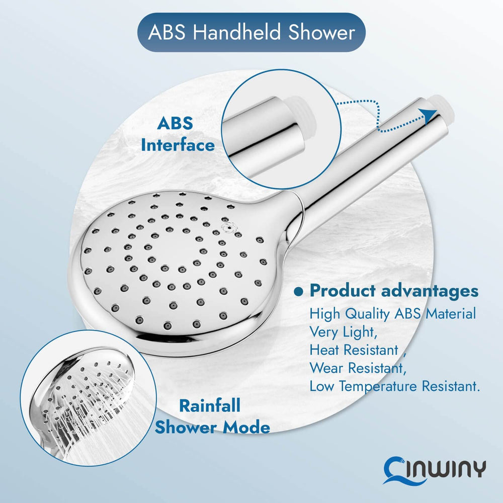 
                  
                    Cinwiny Hand Held Showerhead High Flow Wall Mounted Round Handheld Shower Sprayer ABS Single Function with Adjustable Shower Holder and 59” Stainless Steel Hose
                  
                