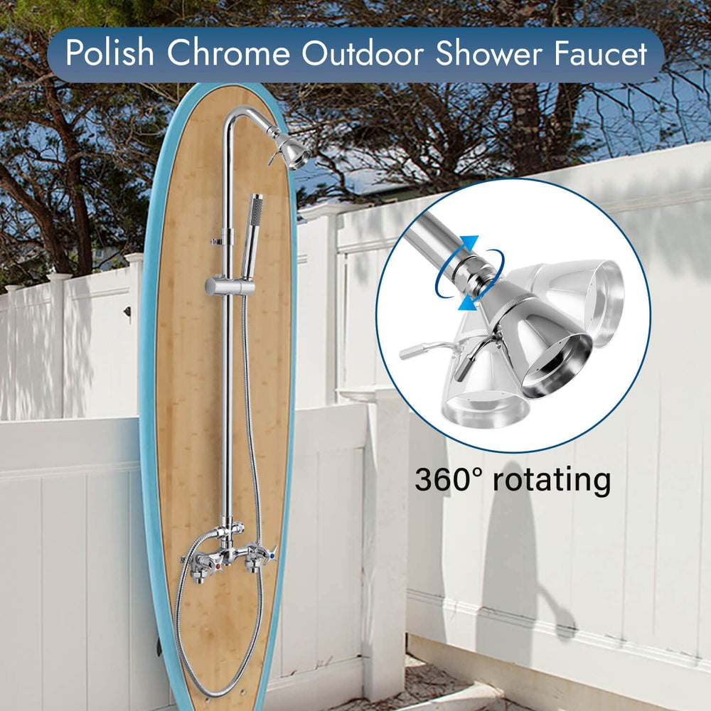 
                  
                    Cinwiny Wall Mount Outdoor Shower Kit Rainfall Shower Head with Hand Held Spray Double Cross Handles with Adjustable Slide Bar Exposed 2 Function Shower Faucet Fixture
                  
                