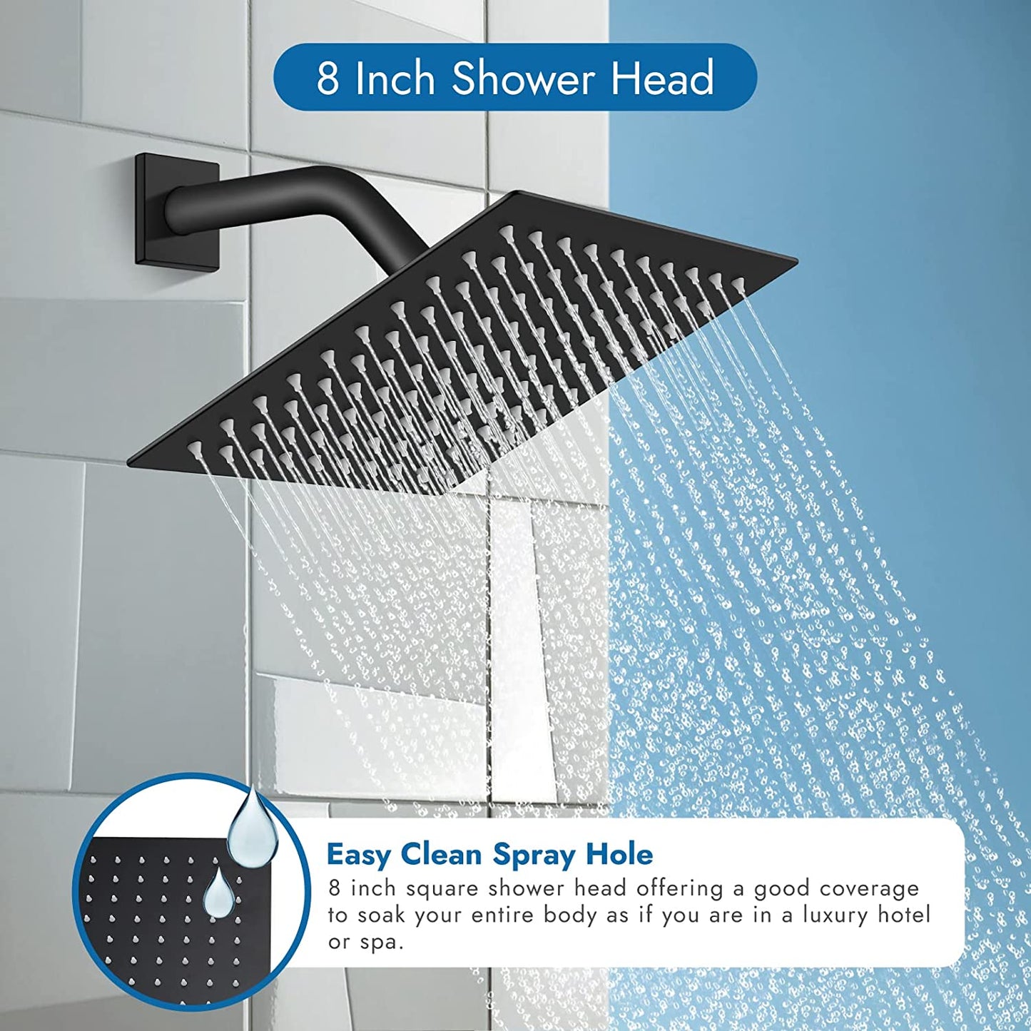 
                  
                    Cinwiny Wall Mounted Rain Shower System with 8 Inch Square Showerhead Bathroom Shower Faucet Set Single Function Single Handle With Rough-in Valve Bathroom Rainfall Shower Trim Kit
                  
                