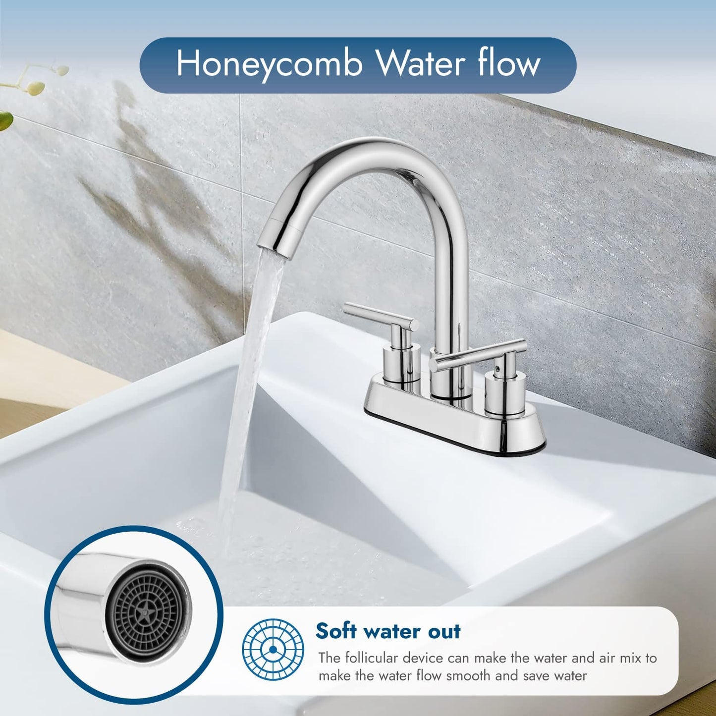 
                  
                    Cinwiny Centerset 4” Bathroom Faucet Lavatory Sink Mixer Tap 2 Hole Deck Mount Double Handle Swivel Spout 360° Basin Vanity Vessel Faucet
                  
                