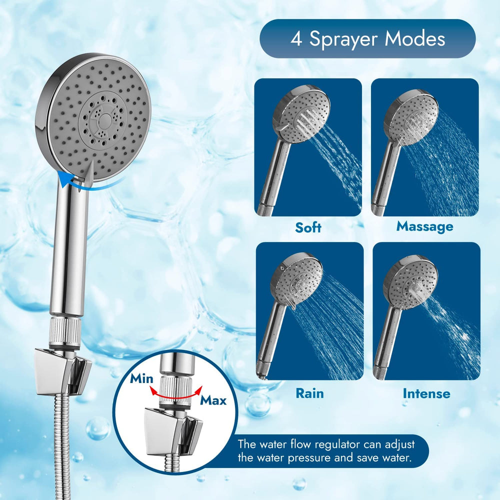 
                  
                    Cinwiny Rain Shower Head with Hand Held Sprayer Combo Wall Mounted 8" 4-setting Shower Head with 11 Inch Extension Arm High Pressure Handheld Showerhead Set with Hose, Flow Regulator
                  
                