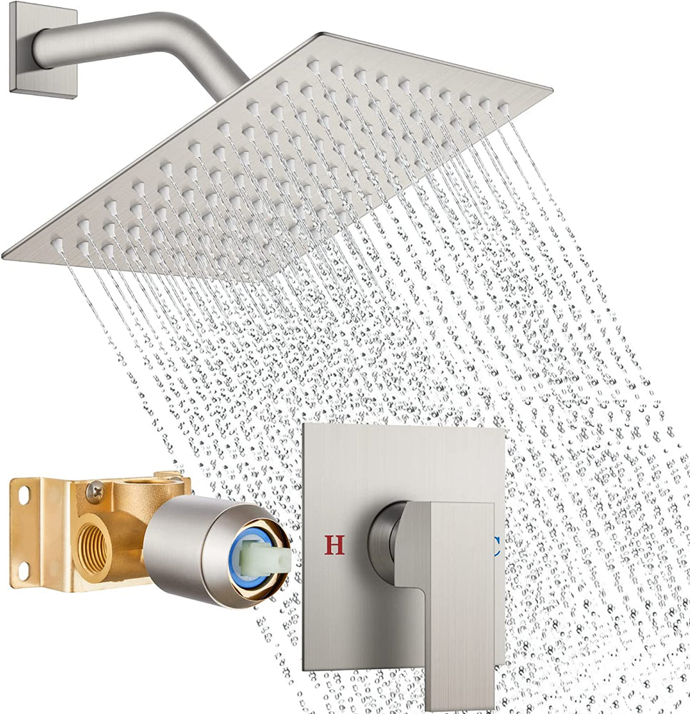 
                  
                    Cinwiny Wall Mounted Rain Shower System with 8 Inch Square Showerhead Bathroom Shower Faucet Set Single Function Single Handle With Rough-in Valve Bathroom Rainfall Shower Trim Kit
                  
                