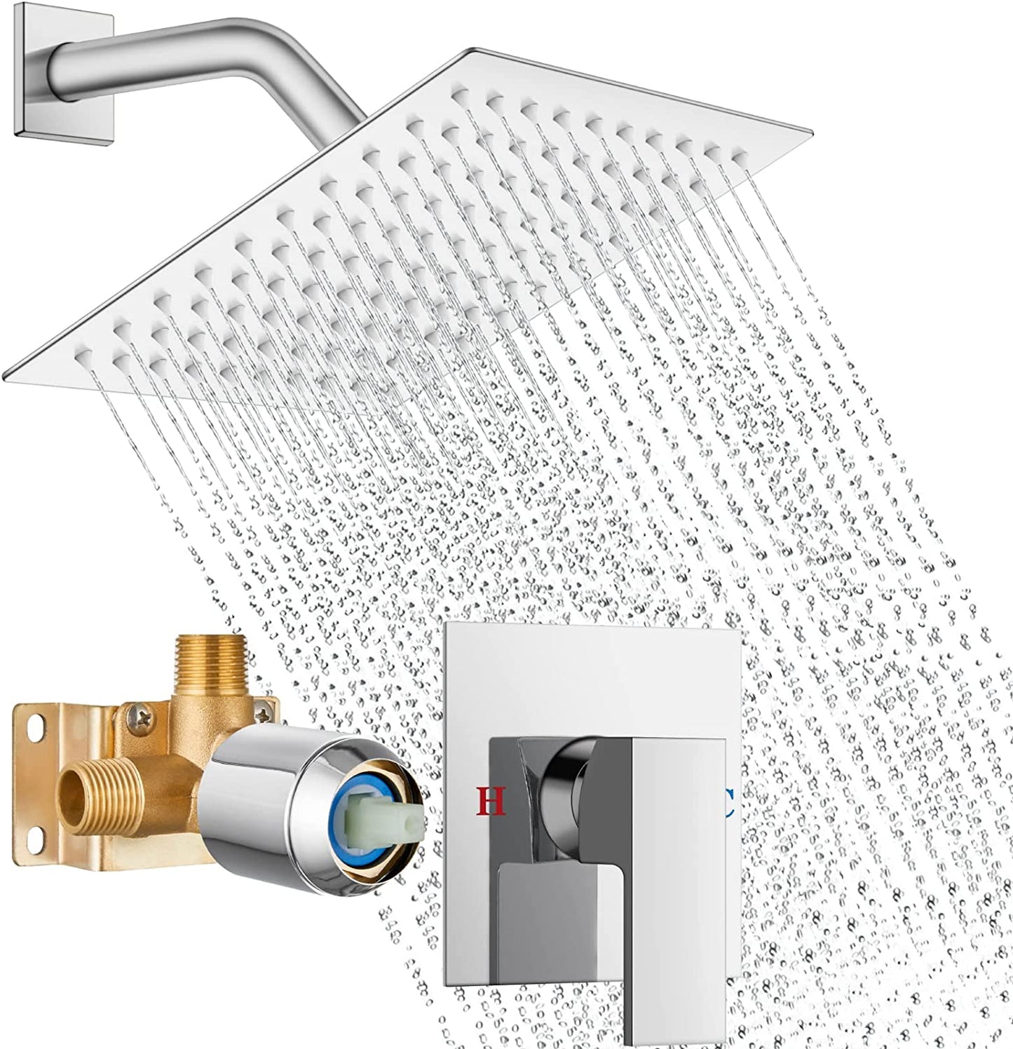 
                  
                    Cinwiny Shower Faucet Set with 8 Inch Square Single Function Rainfall Showerhead Shower Single Function Shower Trim Kit with Male Thread Rough-in Valve One Handle Shower System
                  
                