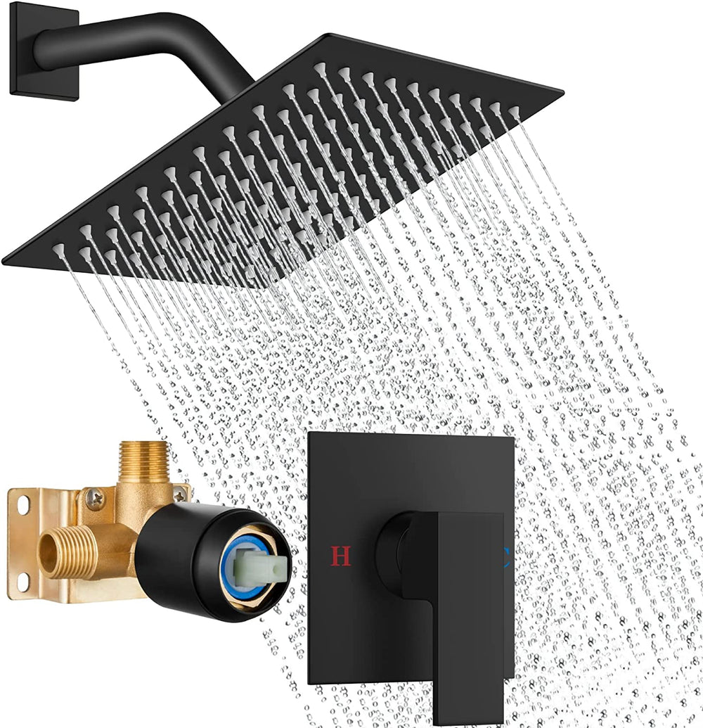 Cinwiny Shower Faucet Set with 8 Inch Square Single Function Rainfall Showerhead Shower Single Function Shower Trim Kit with Male Thread Rough-in Valve One Handle Shower System