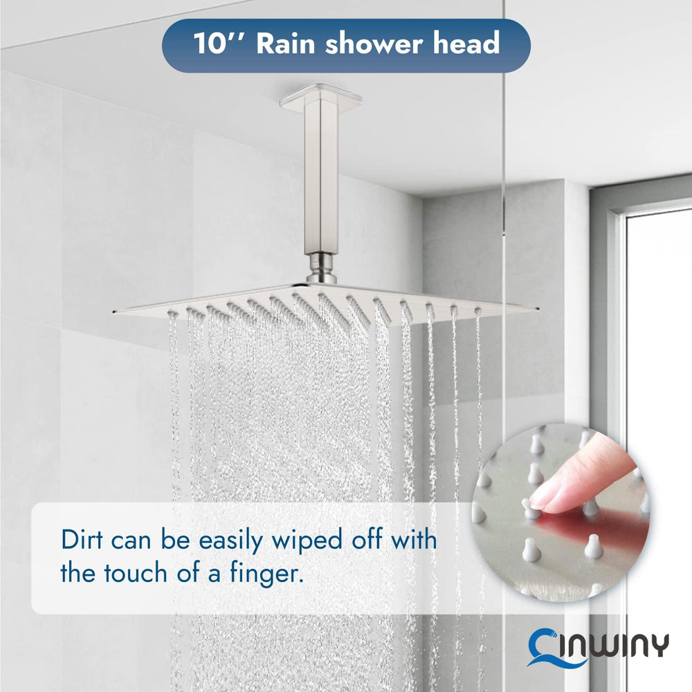 
                  
                    Cinwiny High Pressure Square 10-inch Shower Head 1/16" Ultra Thin Waterfall Full Body Coverage with Silicone Nozzle Stainless Steel Rainfall Showerhead
                  
                