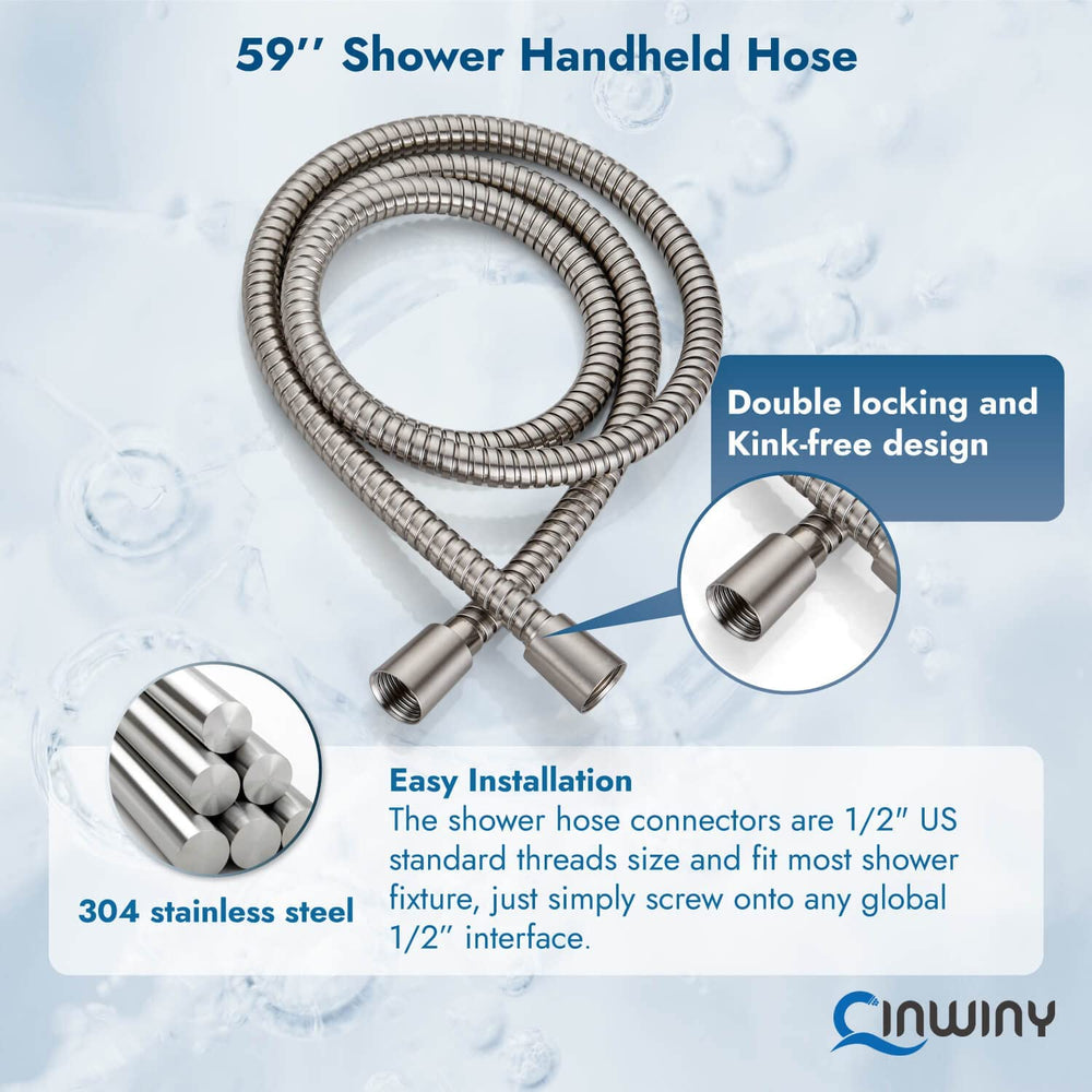 
                  
                    Cinwiny Hand Held Showerhead High Flow Wall Mounted Round Handheld Shower Sprayer ABS Single Function with Adjustable Shower Holder and 59” Stainless Steel Hose
                  
                