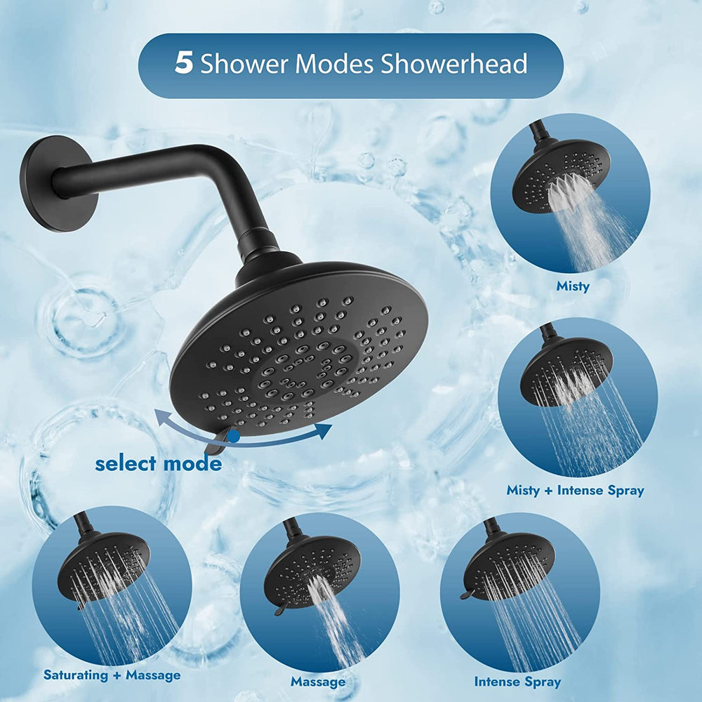 
                  
                    Cinwiny Shower System with Tub Spout Wall Mounted 5 Modes 6”Shower Head with Bathtub Filler Trim Kit with Pressure Balance Rough-in Valve 1 Handle 2 Function Bathroom Shower Faucet Set
                  
                