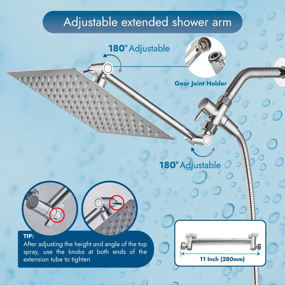 
                  
                    Cinwiny Rain Shower Head with Hand Held Sprayer Combo Wall Mounted 8" 4-setting Shower Head with 11 Inch Extension Arm High Pressure Handheld Showerhead Set with Hose, Flow Regulator
                  
                