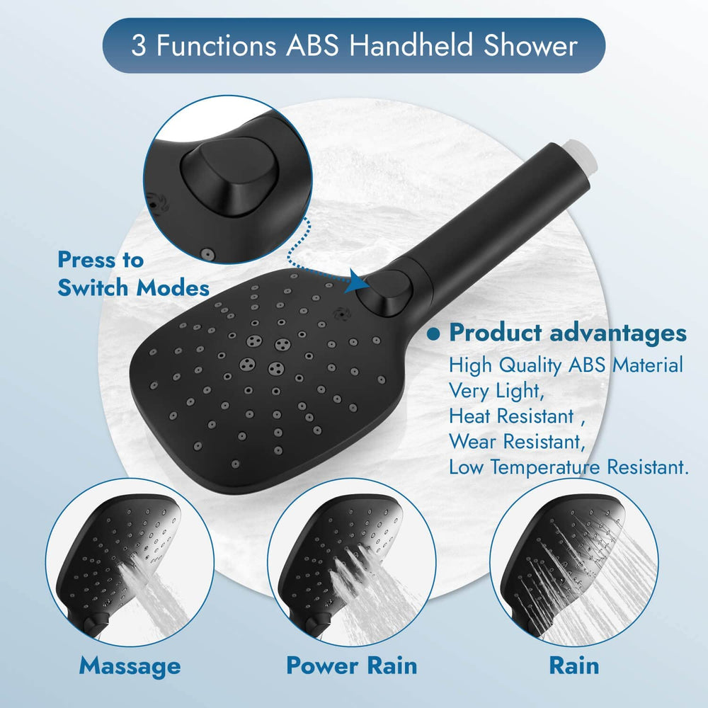 
                  
                    Cinwiny ABS Hand Held Shower Head, 3 Spray Functions Handheld Sprayer,High Pressure Wall Mounted with Adjustable Shower Bracket and 59” SUS304 Hose
                  
                