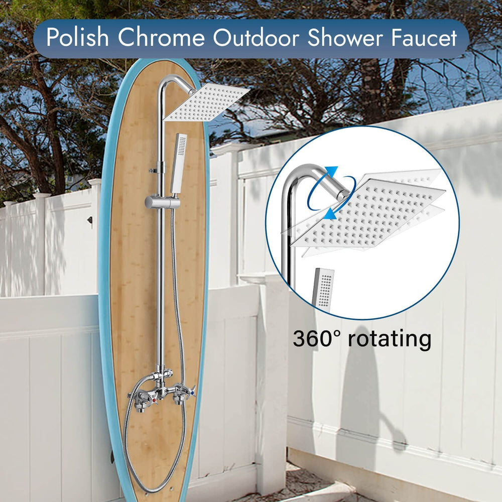 
                  
                    Cinwiny Wall Mount Outdoor Shower Kit Rainfall Shower Head with Hand Held Spray Double Cross Handles with Adjustable Slide Bar Exposed 2 Function Shower Faucet Fixture
                  
                