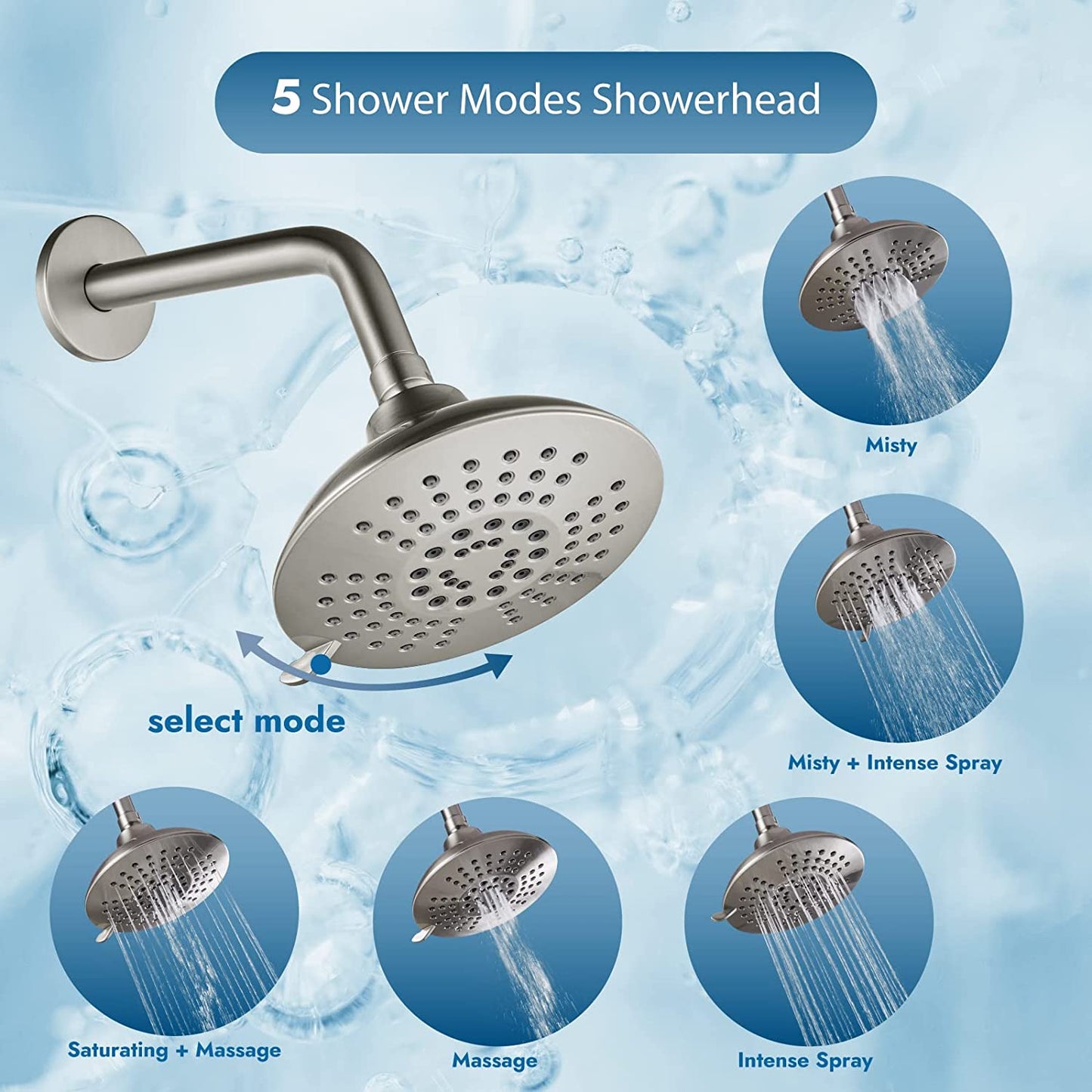 
                  
                    Cinwiny Wall Mount Bathroom Shower Trim Kit with Pressure Balance Rough-in Valve 5-setting 6 Inch Shower Head Single Function One Handle Shower Faucet System Set Bath Fixtures
                  
                