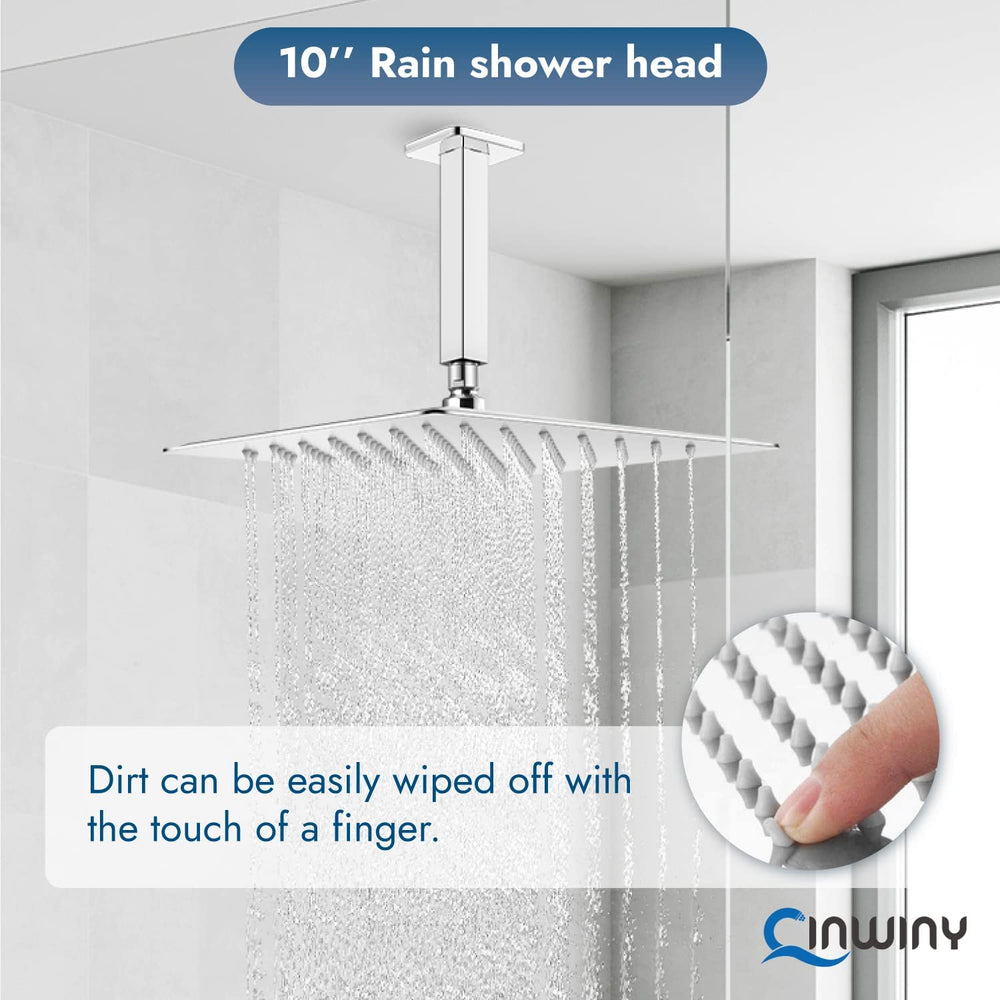 
                  
                    Cinwiny High Pressure Square 10-inch Shower Head 1/16" Ultra Thin Waterfall Full Body Coverage with Silicone Nozzle Stainless Steel Rainfall Showerhead
                  
                