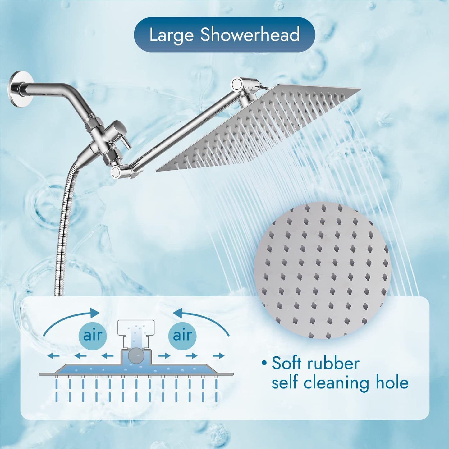 
                  
                    Cinwiny Rain Shower Head with Hand Held Sprayer Combo Wall Mounted 8" 4-setting Shower Head with 11 Inch Extension Arm High Pressure Handheld Showerhead Set with Hose, Flow Regulator
                  
                