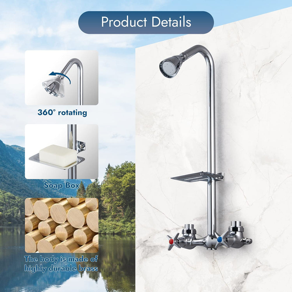 
                  
                    Cinwiny Outdoor Shower Kit Wall Mounted with Double Cross Handles Brass Mix Valve Adjustable Utility Shower Head Exposed Shower Faucet with Soap Dish
                  
                
