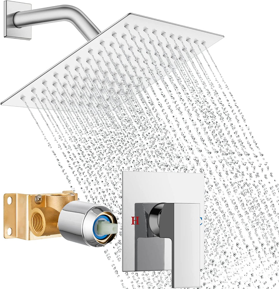 
                  
                    Cinwiny Wall Mounted Rain Shower System with 8 Inch Square Showerhead Bathroom Shower Faucet Set Single Function Single Handle With Rough-in Valve Bathroom Rainfall Shower Trim Kit
                  
                