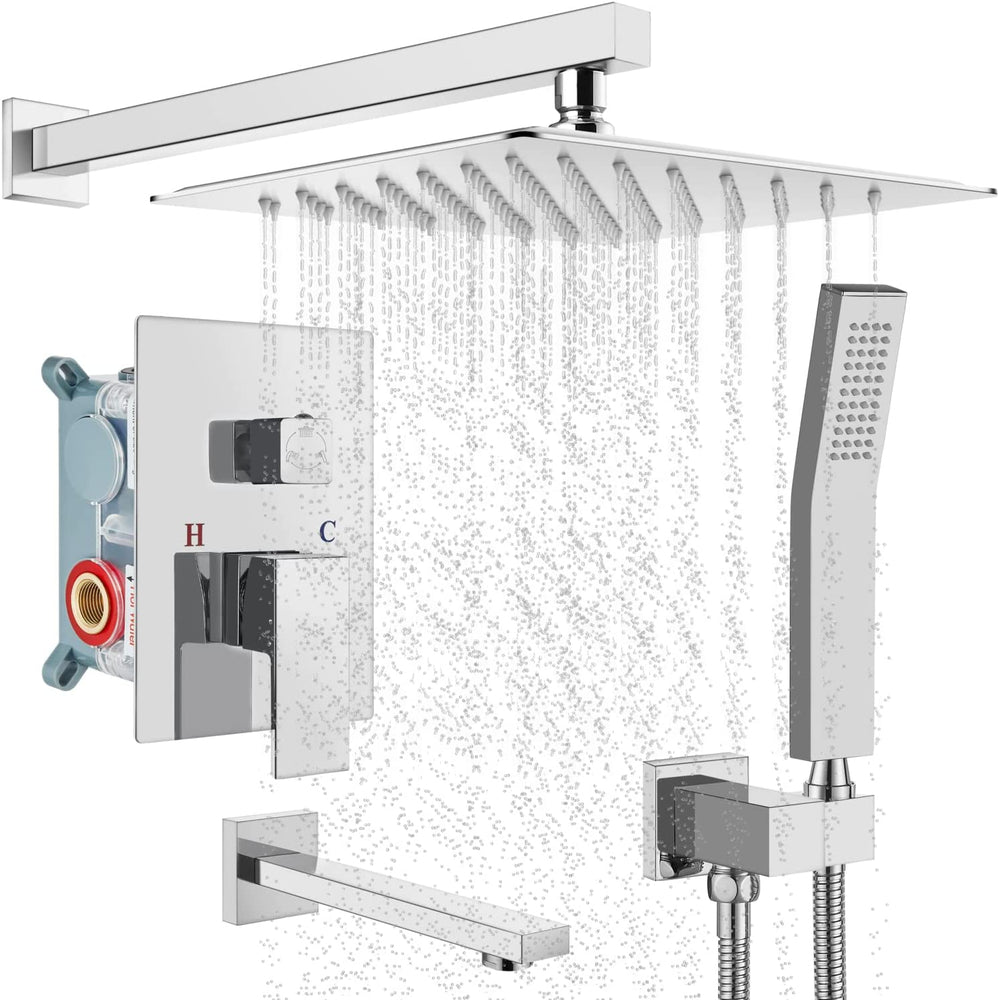 
                  
                    Cinwiny 12 Inch Wall Mounted Rainfall Shower System Shower Head Set with Tub Spout Luxury Rough-in Valve 3 Function Mixer Shower Combo Kit
                  
                