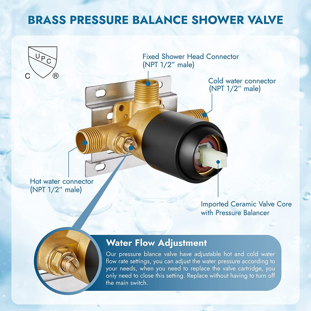 
                  
                    Cinwiny Single Function Shower Handle Valve Trim Kit with Cartridge Pressure Balancing Shower Valves Wall Mount Brass Rough-In Valve Single Handle Shower Valve Mixer
                  
                