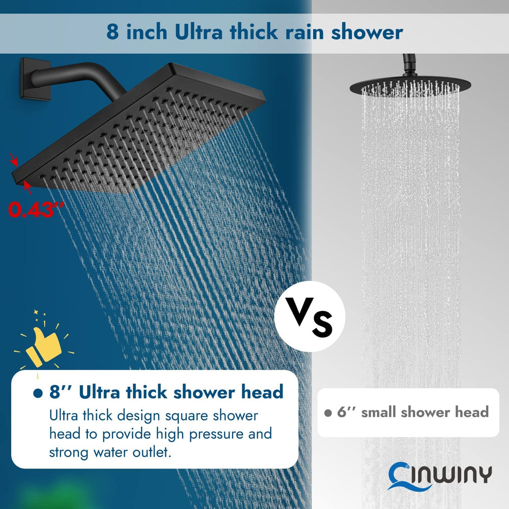 
                  
                    Cinwiny Rain Shower Head 8” Square Overhead Shower High Pressure Angle Adjustable Waterfall Modern Luxury ABS Bathroom Showerhead with Silicone Noozles
                  
                