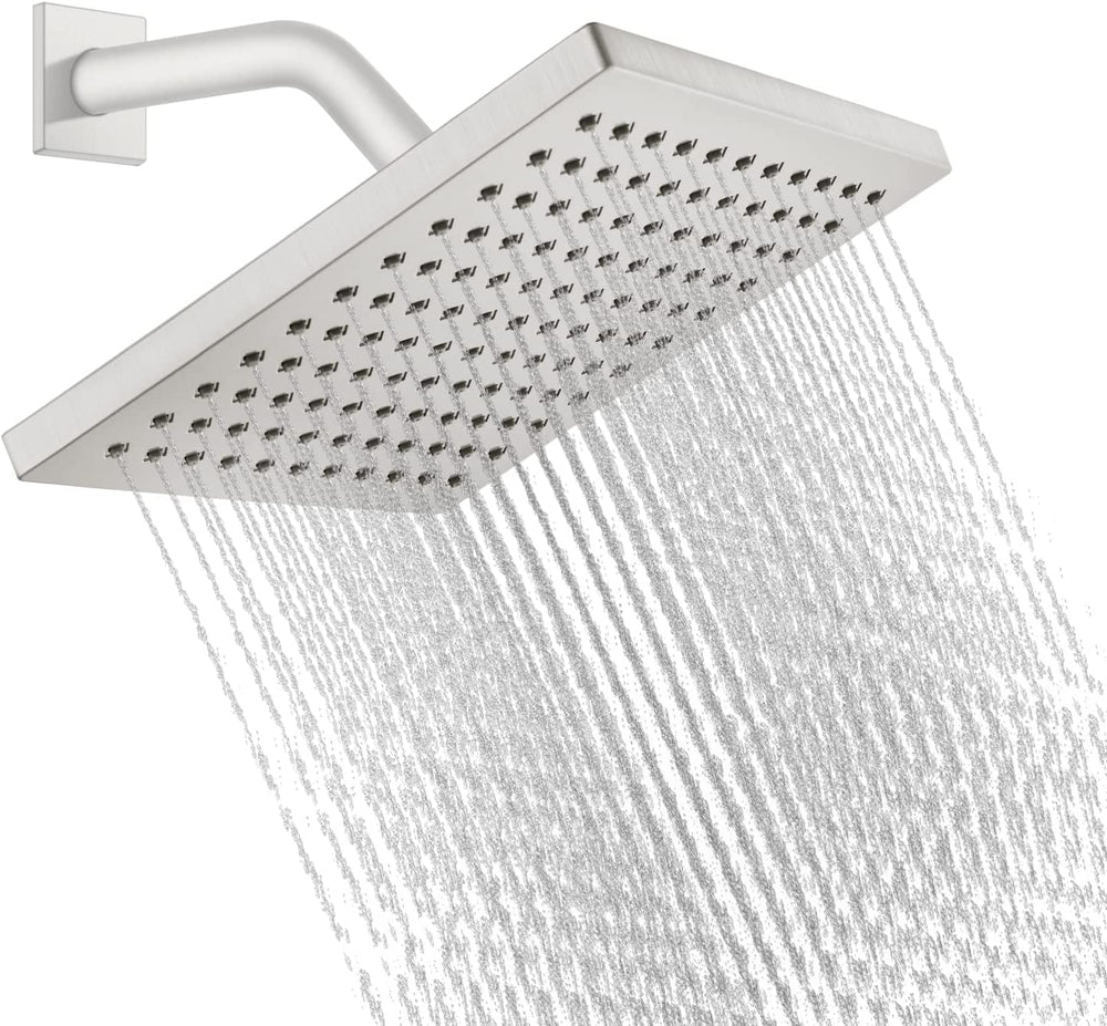 Cinwiny Rain Shower Head 8” Square Overhead Shower High Pressure Angle Adjustable Waterfall Modern Luxury ABS Bathroom Showerhead with Silicone Noozles