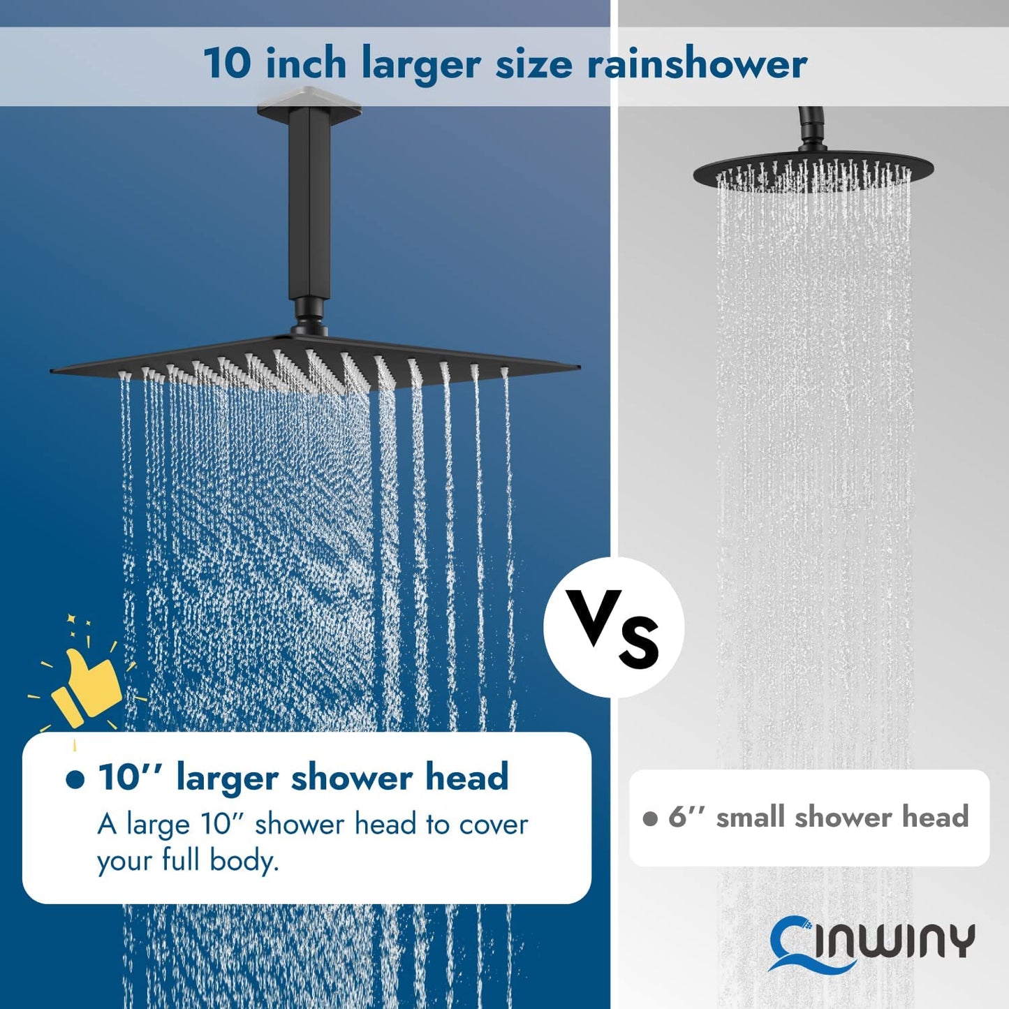 
                  
                    Cinwiny High Pressure Square 10-inch Shower Head 1/16" Ultra Thin Waterfall Full Body Coverage with Silicone Nozzle Stainless Steel Rainfall Showerhead
                  
                