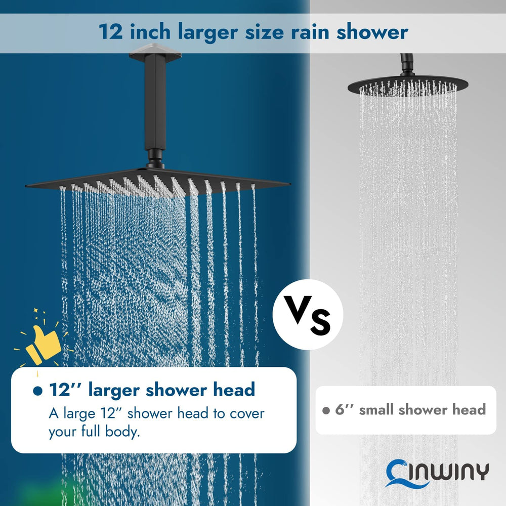 
                  
                    Cinwiny 12 Inch Shower Head Rainfall Luxury Square SUS304 Rain Showerhead High Pressure 1/16" Ultra-thin Adjustable Angles Waterfall Full Body Coverage with Silicone Nozzle
                  
                