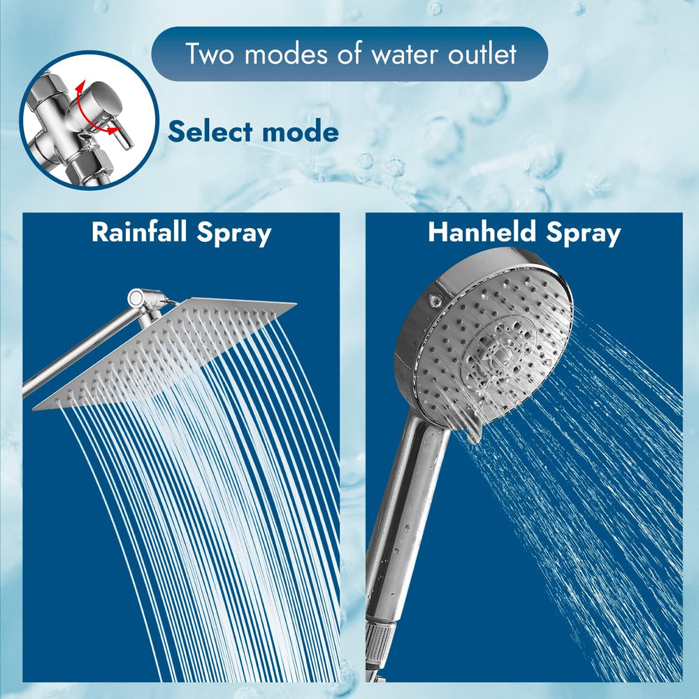 
                  
                    Cinwiny Rain Shower Head with Hand Held Sprayer Combo Wall Mounted 8" 4-setting Shower Head with 11 Inch Extension Arm High Pressure Handheld Showerhead Set with Hose, Flow Regulator
                  
                