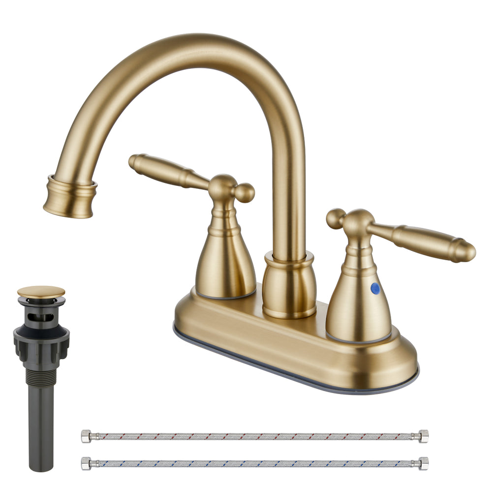 Cinwiny 4 Inch Centerset Bathroom Sink Faucet  Bathroom Vanity Faucet Double Handles Deck Mount Lavatory Faucet Mixer Tap with Pop up Drain